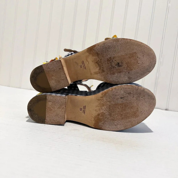 Laurence Dacade Helissa Navy Gingham Floral Embroidered Preppy Wedge Heels 39 - Picture 10 of 10